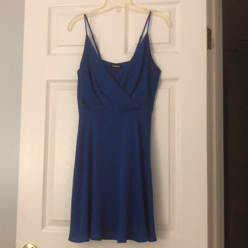Blue Wrap Fit and Flare Express Dress - Picture 2 of 5
